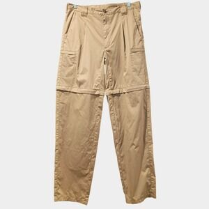 LL Bean Convertible Pants Mens 34‎ x 32 Tan Khaki Cotton Zip Off Cargo Wide Leg